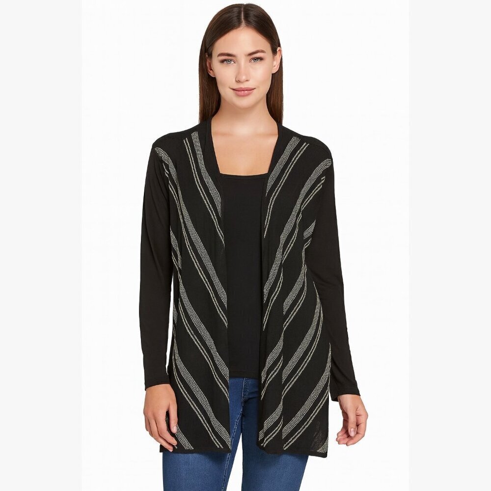 Coldwater Creek Black and Gold Lightweight Open Cardigan Sz M
